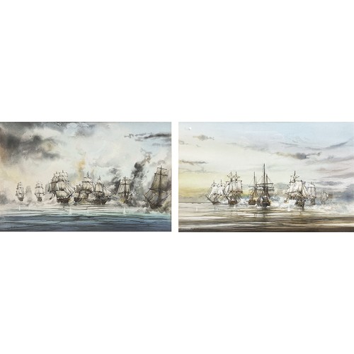 1358 - David G Bell (British C20th); British and French warships, pair of watercolours, signed, 24cm x 38cm... 