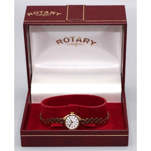 1068 - Ladies Rotary gold quartz wristwatch, signed silvered dial with applied baton hours, two piece case ... 