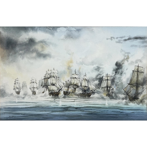 1358 - David G Bell (British C20th); British and French warships, pair of watercolours, signed, 24cm x 38cm... 