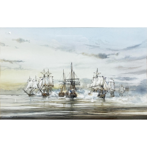 1358 - David G Bell (British C20th); British and French warships, pair of watercolours, signed, 24cm x 38cm... 