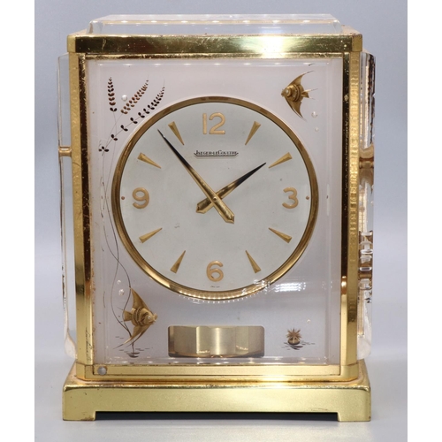 1252 - Jaeger LeCoultre Marina Aquarium Atmos Clock, the aquarium side perspex panels depicting fish and aq... 