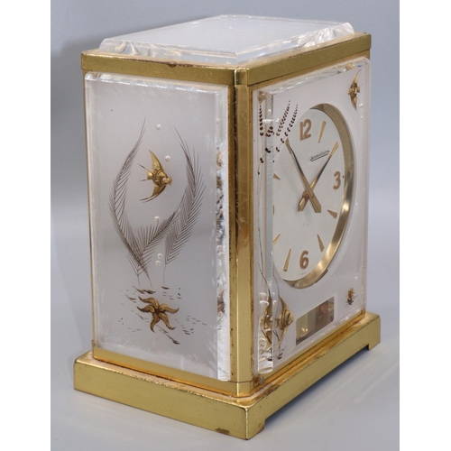 1252 - Jaeger LeCoultre Marina Aquarium Atmos Clock, the aquarium side perspex panels depicting fish and aq... 