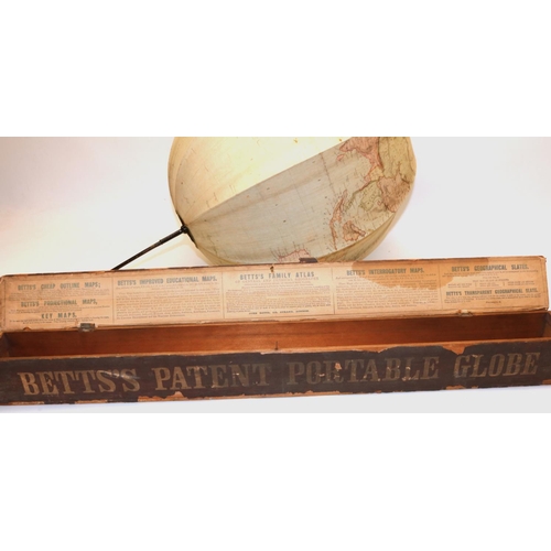 1136 - Betts's Patent Portable Globe, printed coloured cloth globe on collapsible metal frame, D43cm approx... 