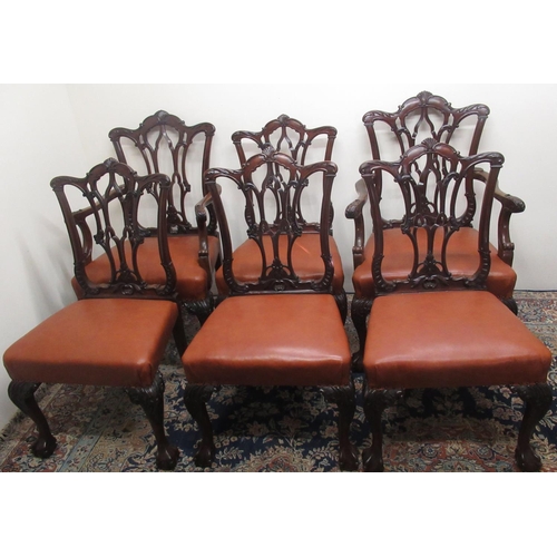 1407 - Set of six Chippendale style mahogany dining chairs (4+2) with serpentine top rails, Gothic pierced ... 