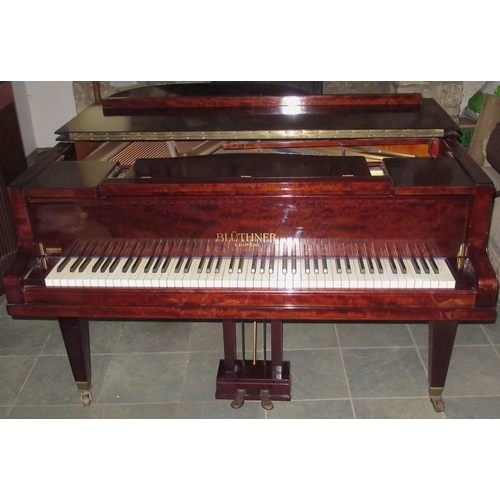 1162 - Bluthner Baby Grand Piano, metal framed overstrung movement in mahogany case with arched solid music... 