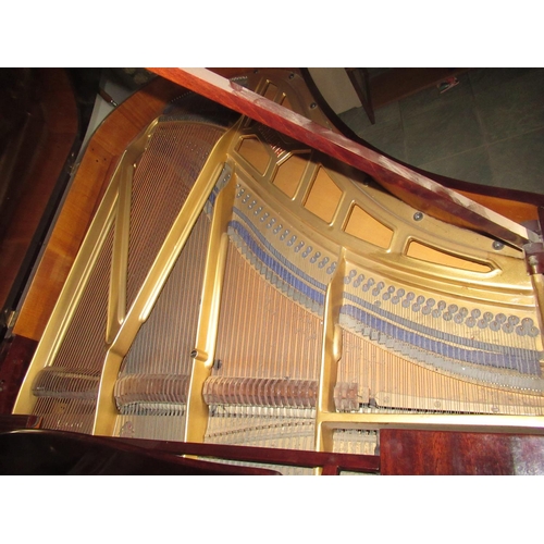 1162 - Bluthner Baby Grand Piano, metal framed overstrung movement in mahogany case with arched solid music... 