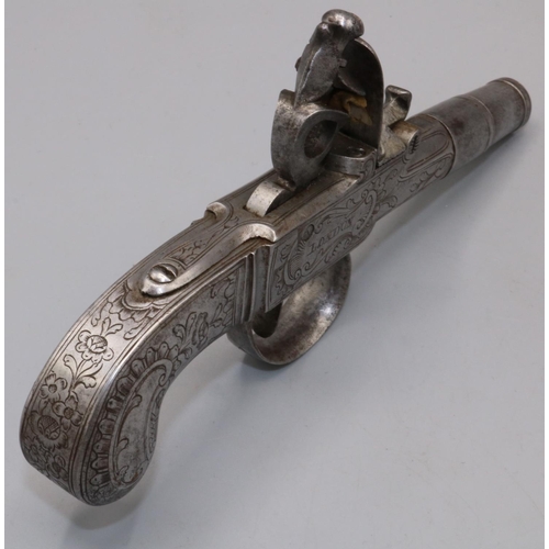 1232 - Alisse of London all steel flintlock pocket pistol, 1 1/2