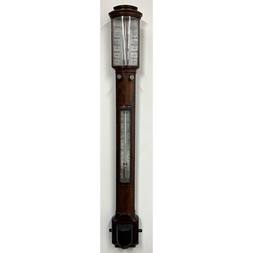 1240 - C Altria, Skene Street, Aberdeen - C19th century figured mahogany stick barometer, moulded cornice a... 