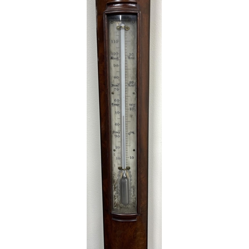 1240 - C Altria, Skene Street, Aberdeen - C19th century figured mahogany stick barometer, moulded cornice a... 