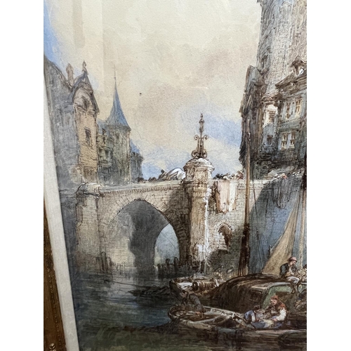 1355 - Paul Marny (French/British 1829-1914); 'La Roche Suryon' watercolour, signed, 94cm x 64cm