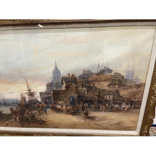 1356 - Paul Marny (French/British 1829-1914); 'Saint Malo' watercolour, signed, 59cm x 107cm