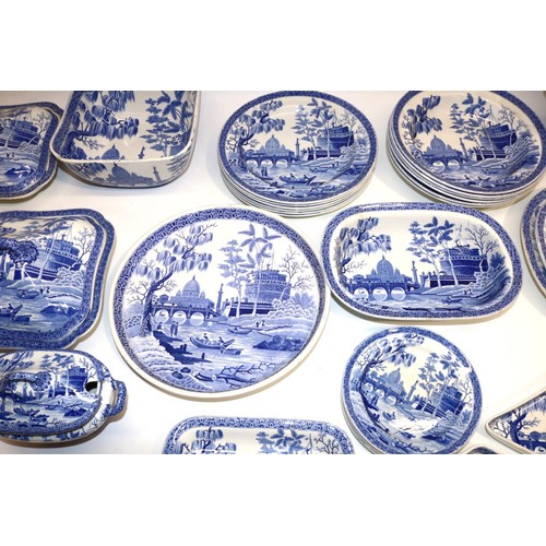 1105 - Large collection of Spode blue and white transfer printed Tiber pattern dinnerware incl; Soup tureen... 