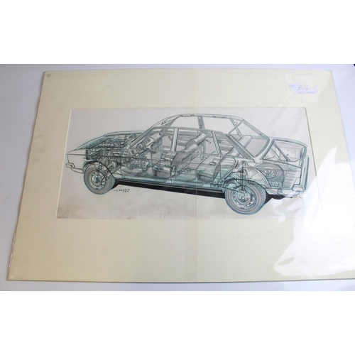 469 - Original cutaway ink drawing of an early production VW saloon car, by Vic Berris MSIA. (some slight ... 