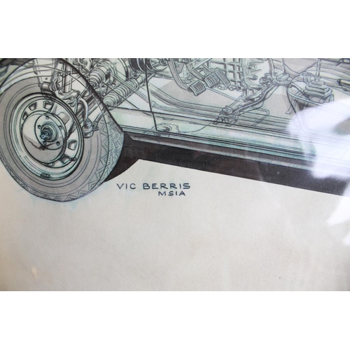 469 - Original cutaway ink drawing of an early production VW saloon car, by Vic Berris MSIA. (some slight ... 