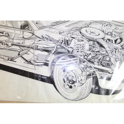 470 - Original cutaway ink drawing of an early production Vauxhall Hatchback for Autocar magazine. Unknown... 