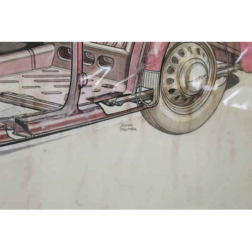 471 - Original cutaway ink drawing of a 1937 Vauxhall Saloon car, by artist Max Millar, and  John Palmer. ... 