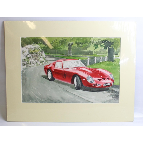 472 - Ink and Watercolour painting of a Ferrari 250 GTO by Alan Crisp.  signed by the artist. Frame size 6... 