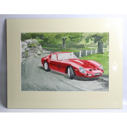 472 - Ink and Watercolour painting of a Ferrari 250 GTO by Alan Crisp.  signed by the artist. Frame size 6... 