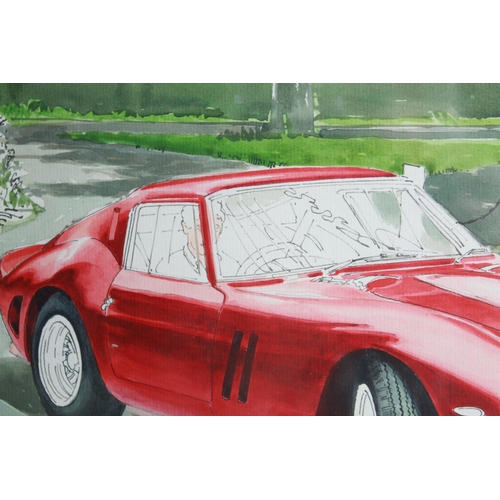 472 - Ink and Watercolour painting of a Ferrari 250 GTO by Alan Crisp.  signed by the artist. Frame size 6... 