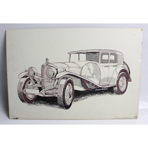 474 - Original pen and ink drawing of a Gozzy Replica of SSK Mercedes with four doors. Dated 1960. Artist ... 