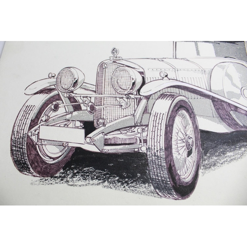 474 - Original pen and ink drawing of a Gozzy Replica of SSK Mercedes with four doors. Dated 1960. Artist ... 