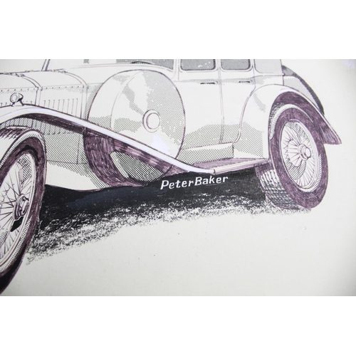 474 - Original pen and ink drawing of a Gozzy Replica of SSK Mercedes with four doors. Dated 1960. Artist ... 