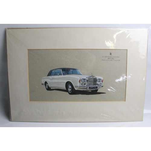 475 - Gouache on board promotional painting of a Rolls Royce Corniche XPD. First registered in 1972.55cmx3... 