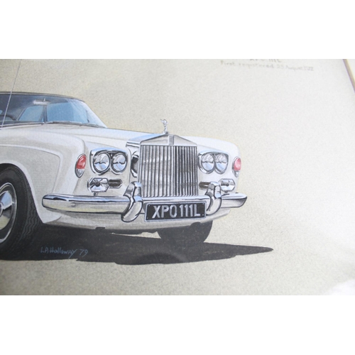 475 - Gouache on board promotional painting of a Rolls Royce Corniche XPD. First registered in 1972.55cmx3... 