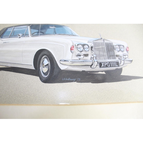 475 - Gouache on board promotional painting of a Rolls Royce Corniche XPD. First registered in 1972.55cmx3... 