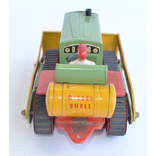 54 - Vintage C1950's Gescha 750 battery operated tin plate crawler tractor with transparent engine and dr... 