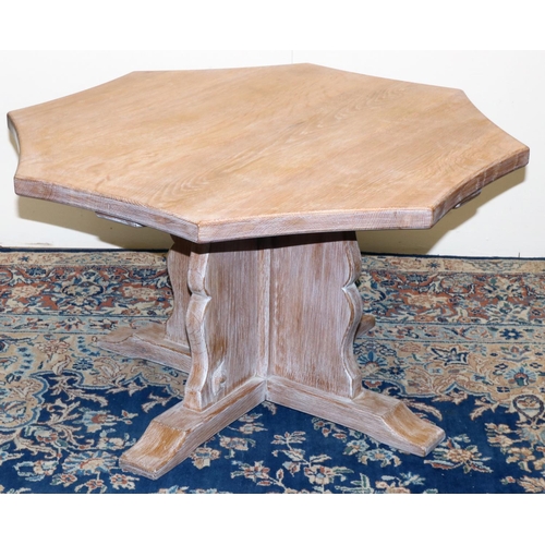 1479 - Geoff Unicornman Gell of Coxwold  - a later limed oak coffee table shaped octagonal top on X shaped ... 