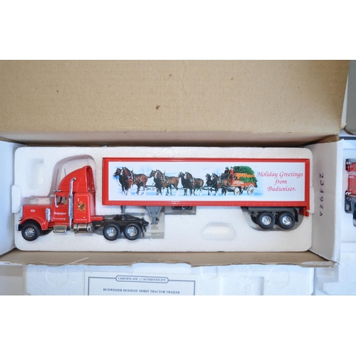 69 - Three boxed 1/58 scale Budweiser themed diecast truck models to include Matchbox Collectibles DYM382... 