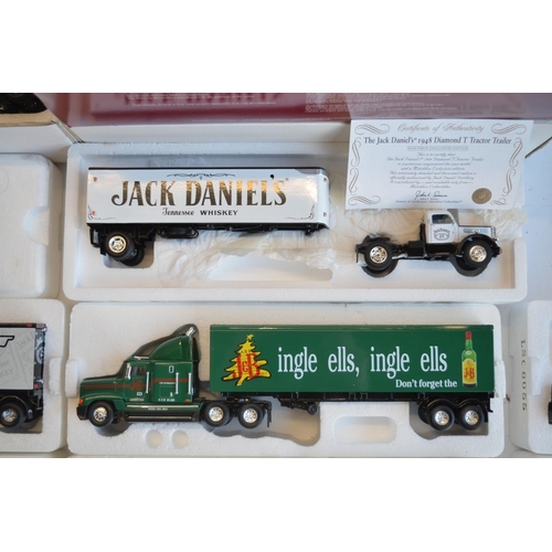 Five boxed distillery themed diecast American truck models mostly 1 58 scale from Matchbox Collect