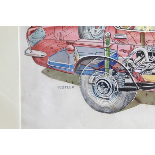 478 - Original ink and paint coloured cutaway  drawing of a Vauxhall Viva, by John Hostler. Size of frame ... 