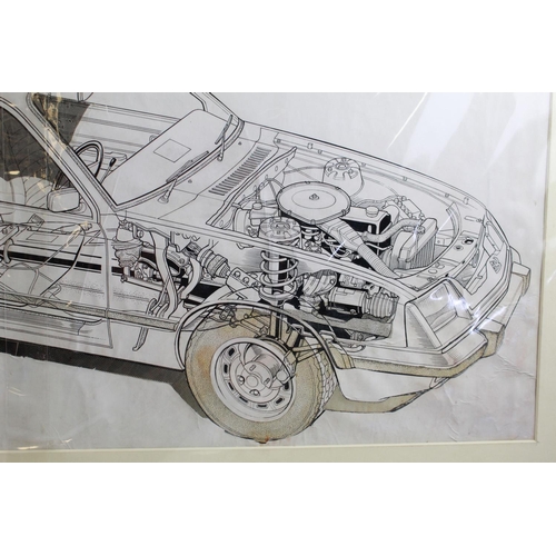 479 - Original pen and ink cutaway drawing of Vauxhall Cavalier for an issue of The Autocar Magazine, by D... 