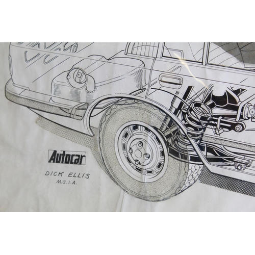 479 - Original pen and ink cutaway drawing of Vauxhall Cavalier for an issue of The Autocar Magazine, by D... 