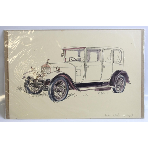 480 - Pen and ink drawing drawing of a Rolls Royce 'Twenty' by Alan Crisp (unsigned) 38cm x 26cm. Pen and ... 