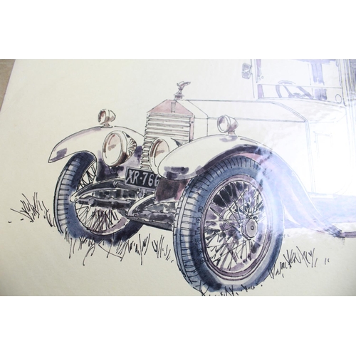 480 - Pen and ink drawing drawing of a Rolls Royce 'Twenty' by Alan Crisp (unsigned) 38cm x 26cm. Pen and ... 