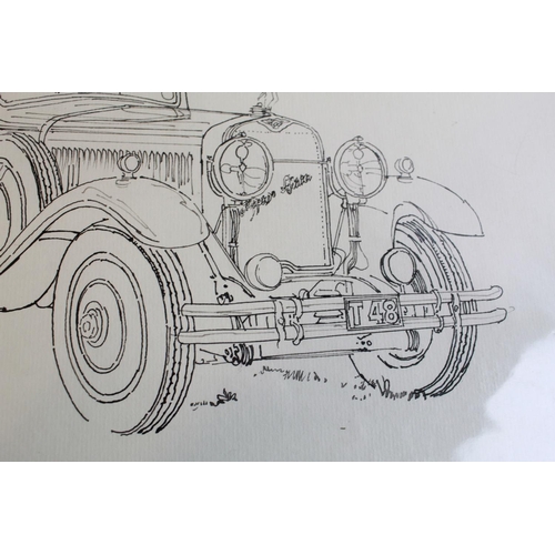 481 - Two unfinished pen and ink drawings of vintage Bugatti motors, by Alan Crisp(unsigned) 47cm x 33cm. ... 