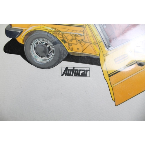 483 - Original ink and watercolour cutaway painting of an Austin Mini Metro for the Autocar Magazine. 51cm... 