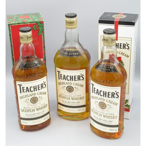 261 - Teachers Highland Cream Scotch Whisky 1ltr  boxed 75cl and 70cl 3btls