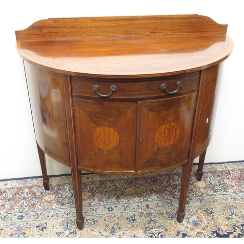 700 - Edwardian Sheraton Revival inlaid mahogany demi-lune side cabinet on square supports with spade feet... 