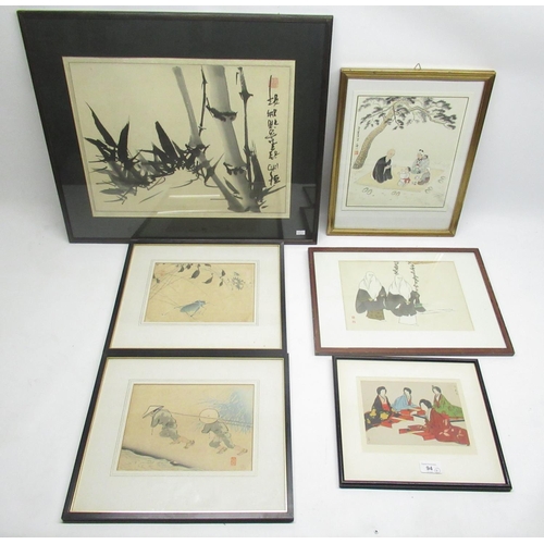 580 - Collection of Japanese prints, incl figural studies etc. 47cm x 36cm max (6)