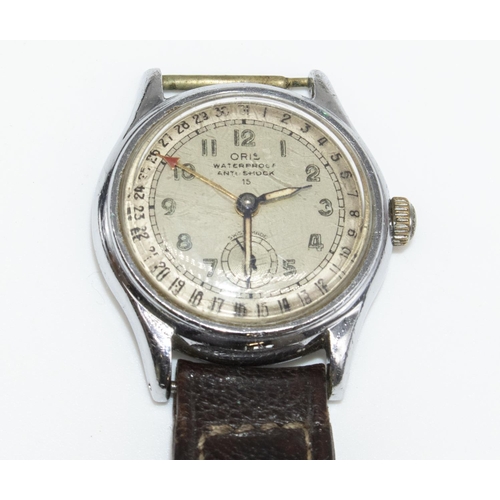 70 - 1960's Oris chrome plated 'pointer date' wristwatch, signed silvered dial, set with Arabic numerals,... 