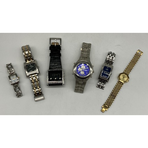 74 - DNKY LCD fashion watch in wedge shaped diamonte encrusted case, Storm quartz wristwatch, Ellesse Ita... 