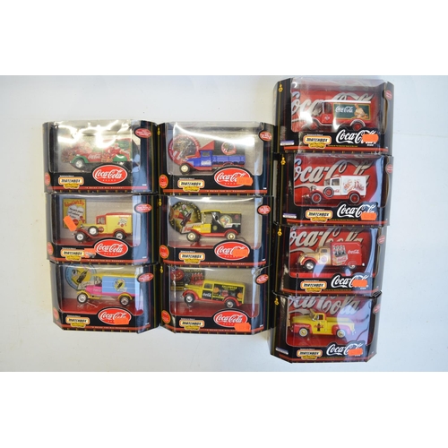 105 - Eight boxed Matchbox Collectibles Coca-Cola themed diecast vehicle models to include 92459, 92464-68... 