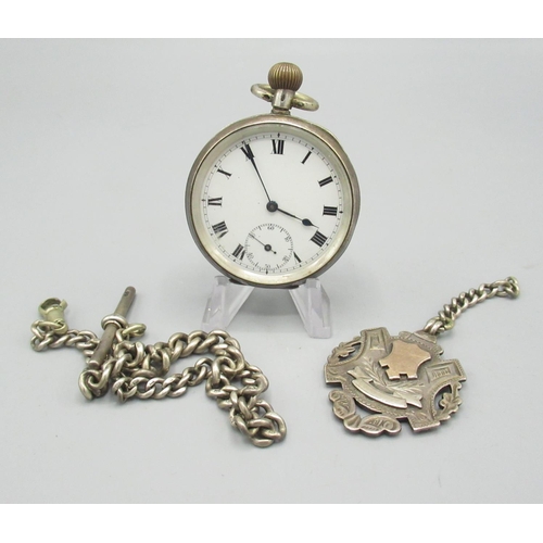 68 - Artox Swiss - early C20th silver keyless open face pocket watch, white enamel Roman dial with subsid... 