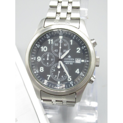 Citizen WR 100 quartz stainless steel chronograph wristwatch with date serial no. 050333 with guar