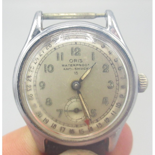 70 - 1960's Oris chrome plated 'pointer date' wristwatch, signed silvered dial, set with Arabic numerals,... 