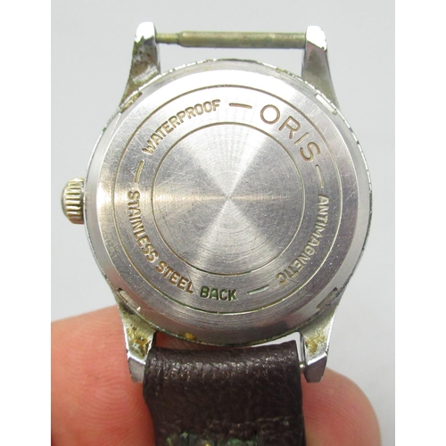 70 - 1960's Oris chrome plated 'pointer date' wristwatch, signed silvered dial, set with Arabic numerals,... 